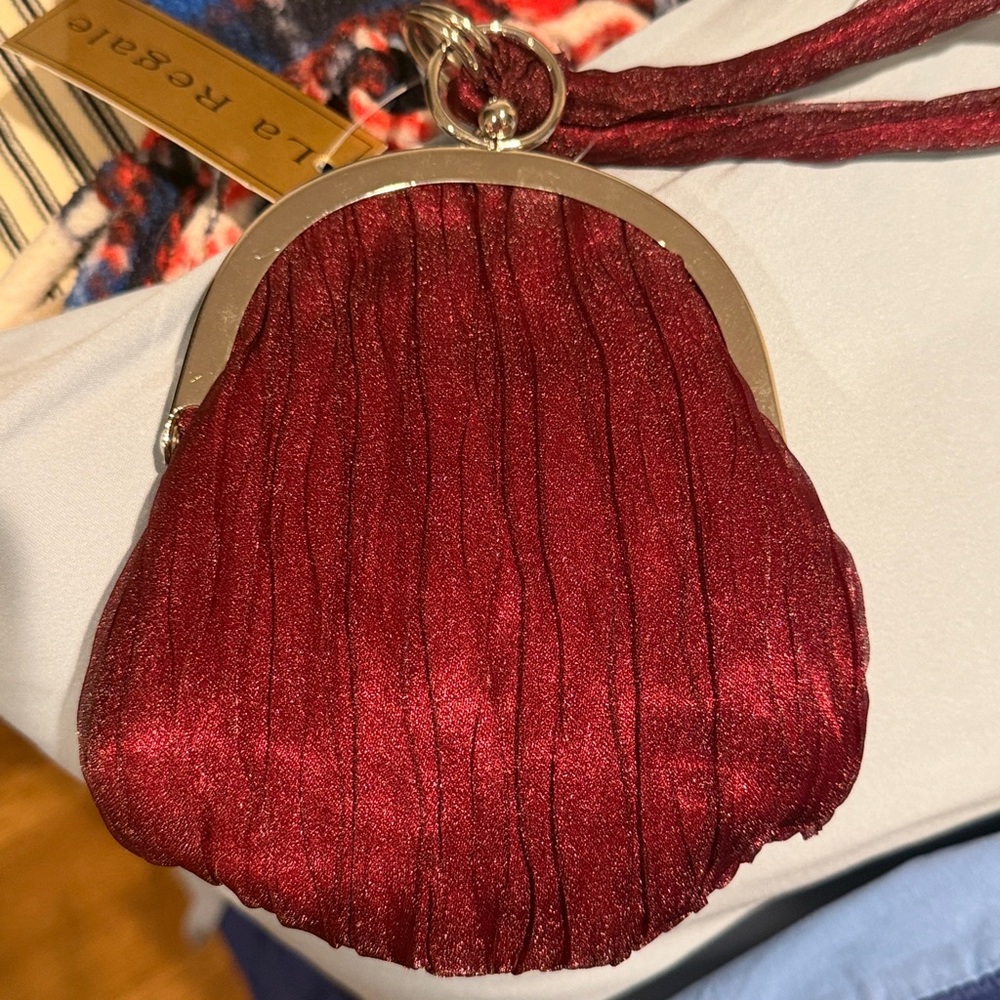 La Regale Red Clutch with Pleated Texture and Metal Clasp